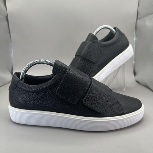 ECCO Soft 60 Premium Leather 2 Strap Casual Sneakers Womens Size 9-9.5 Black